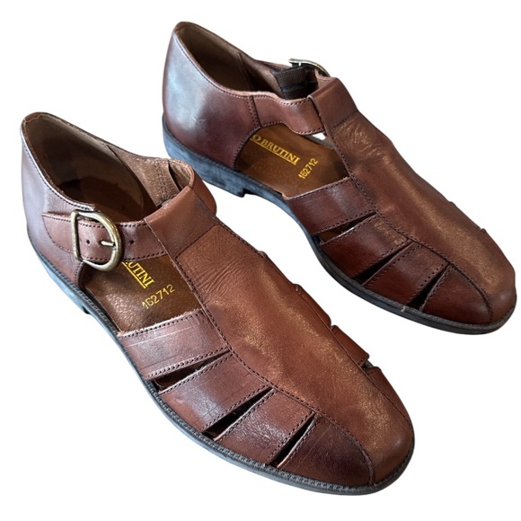 Giorgio Brutini Brown Leather Fisherman Sandals Made In Brazil Size 9 - Picture 1 of 10